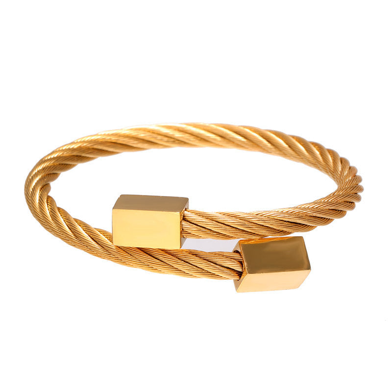 Retro personalized stainless steel wrapped geometric bracelet